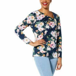 Coupon ⌛ DG2 By Diane Gilman Asymmetric Neck Top Seafoam Paisley 😍