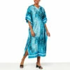 Outlet ✨ DG2 By Diane Gilman Printed Challis Midi Caftan 👗 Dress Teal Animal 😉