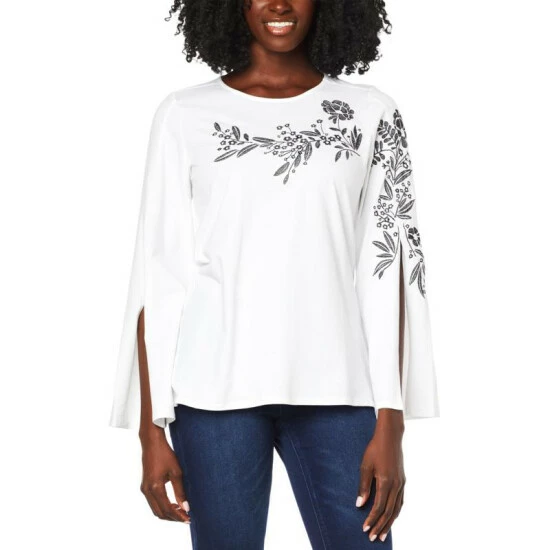 Coupon 😍 DG2 By Diane Gilman Embroidered Flared-Sleeve Top Raspberry ✔️ - Image 6