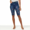Buy 🛒 DG2 By Diane Gilman Virtual Stretch Embroidered Bermuda Short Indigo 😀