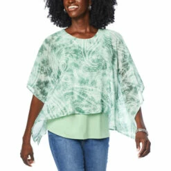 Hot Sale 🔔 DG2 By Diane Gilman Printed Overlay Dolman-Sleeve Top With Tank Pink Daisies 😀
