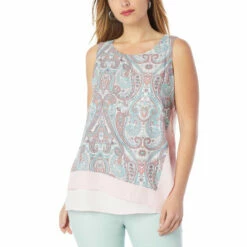 Best deal ⭐ DG2 By Diane Gilman Printed Asymmetric Easy Tank Slate Animal 🧨
