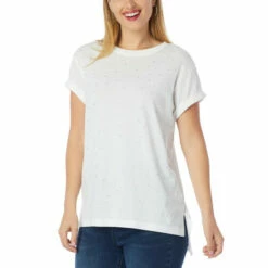 Hot Sale 🔔 DG2 By Diane Gilman Slub Burnout Rhinestone Tee Black ✔️