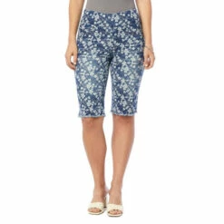 Best deal 👏 DG2 By Diane Gilman Virtual Stretch Pull-On Printed Bermuda Short Gray Camo 🎁
