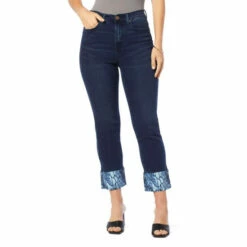 Flash Sale 🧨 DG2 By Diane Gilman Virtual Stretch Printed Hem Crop Jean Indigo ✔️